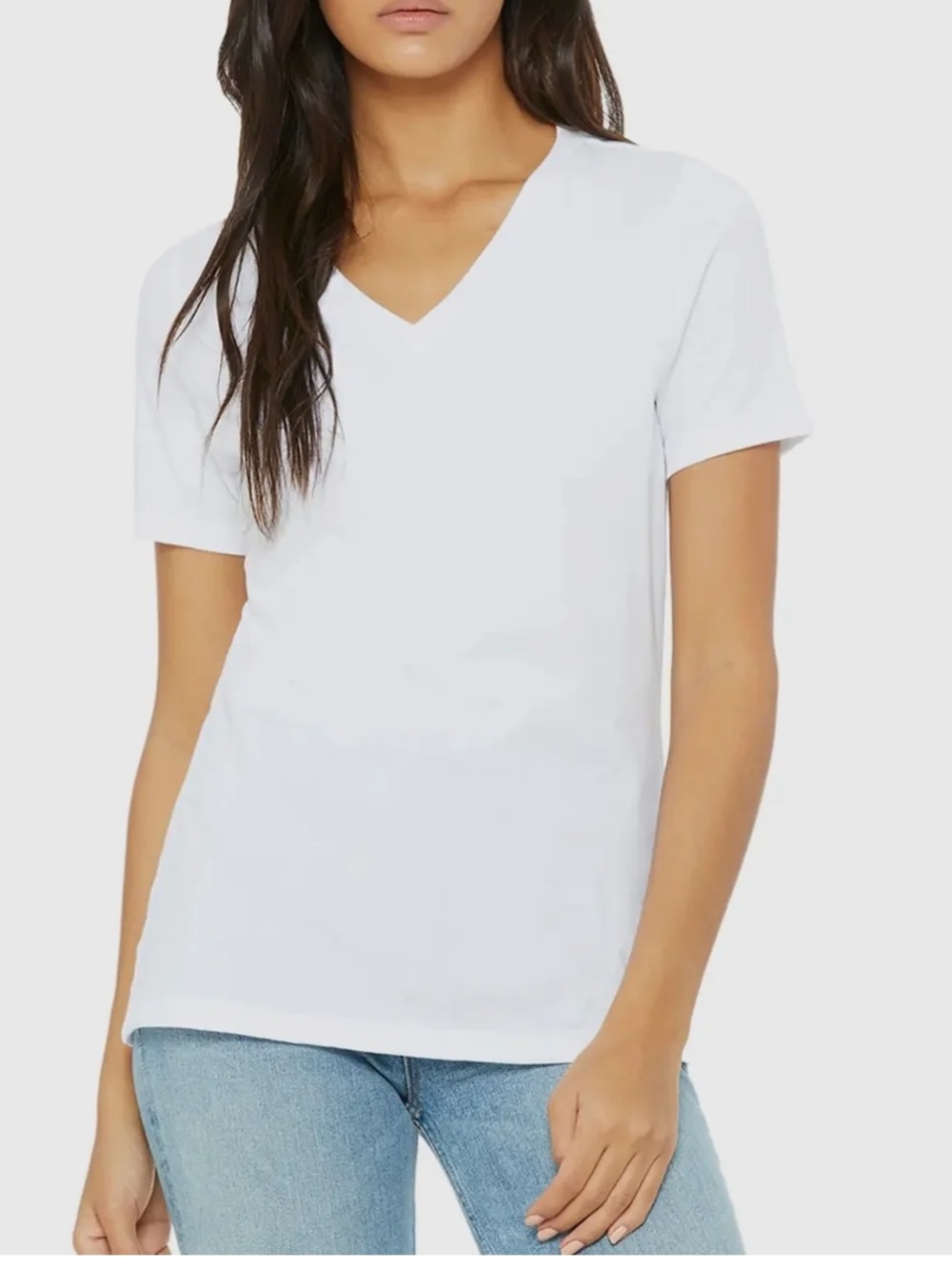Women's White V-Neck Short Sleeve Tee 100% COTTON TEE